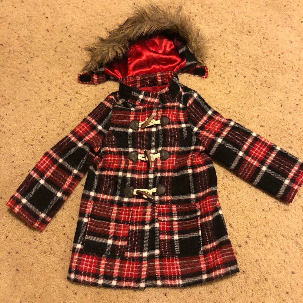 2t Red and black plaid pea coat